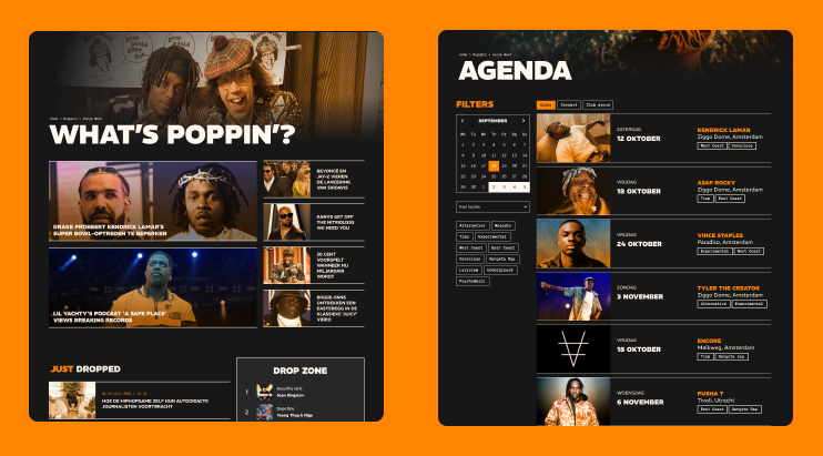 Agenda met filters en event cards
